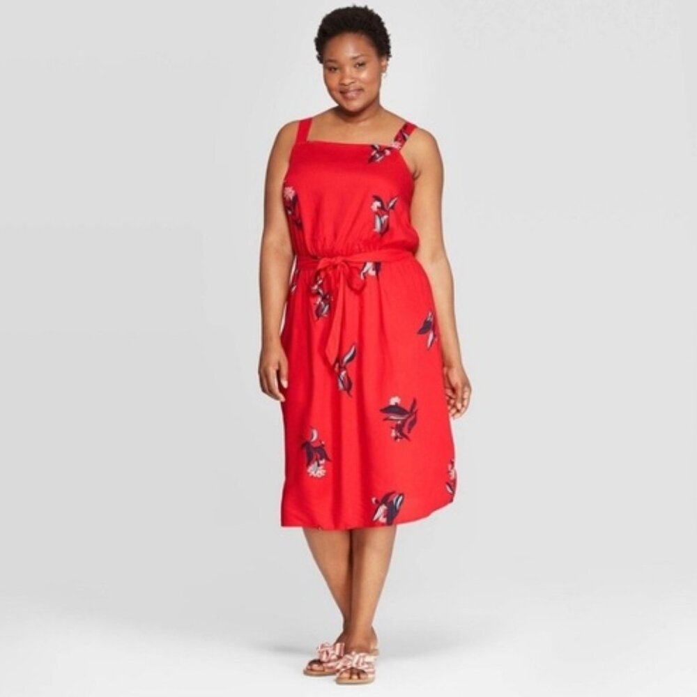 Ava & Viv Red Floral Sleeveless Dress 2X